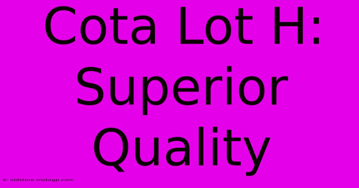 Cota Lot H:  Superior Quality