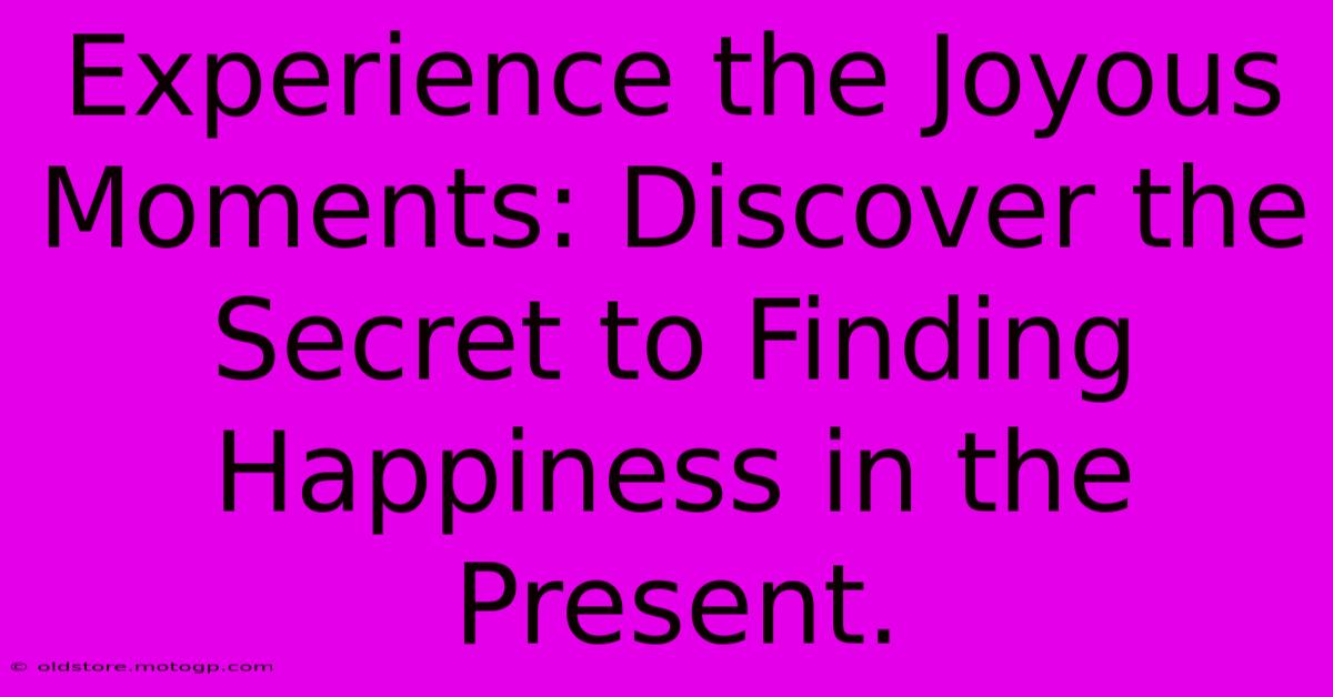 Experience The Joyous Moments: Discover The Secret To Finding Happiness In The Present.