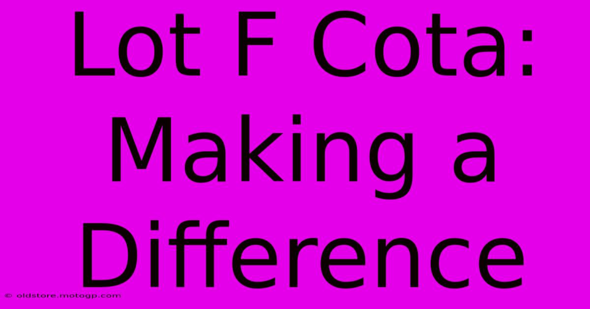 Lot F Cota: Making A Difference