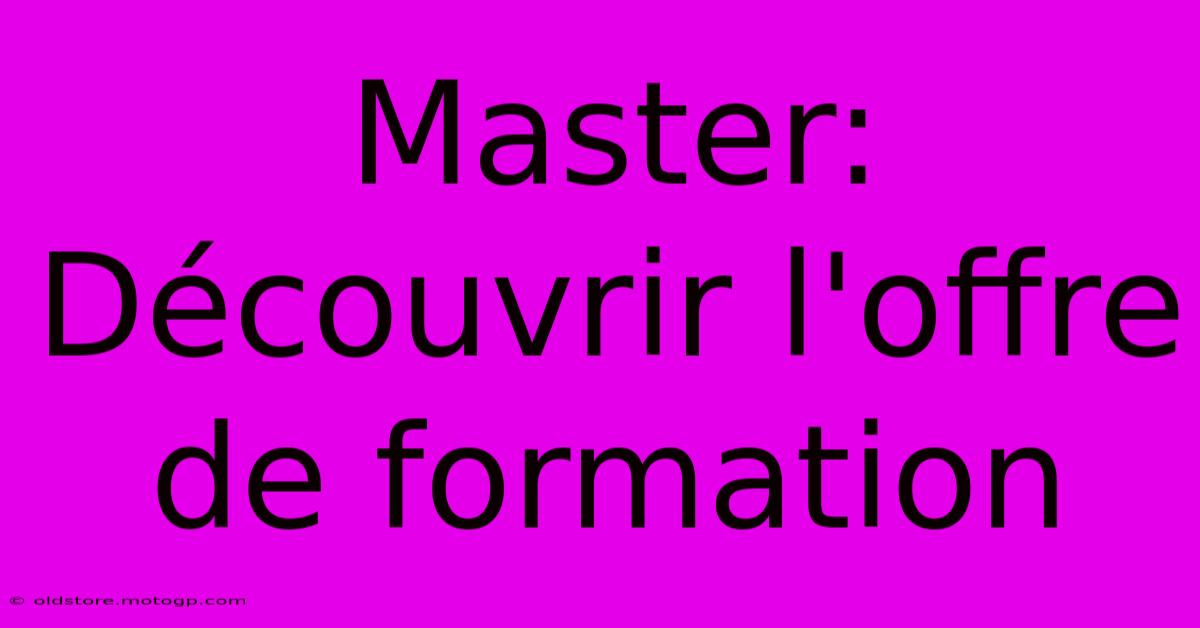 Master: Découvrir L'offre De Formation