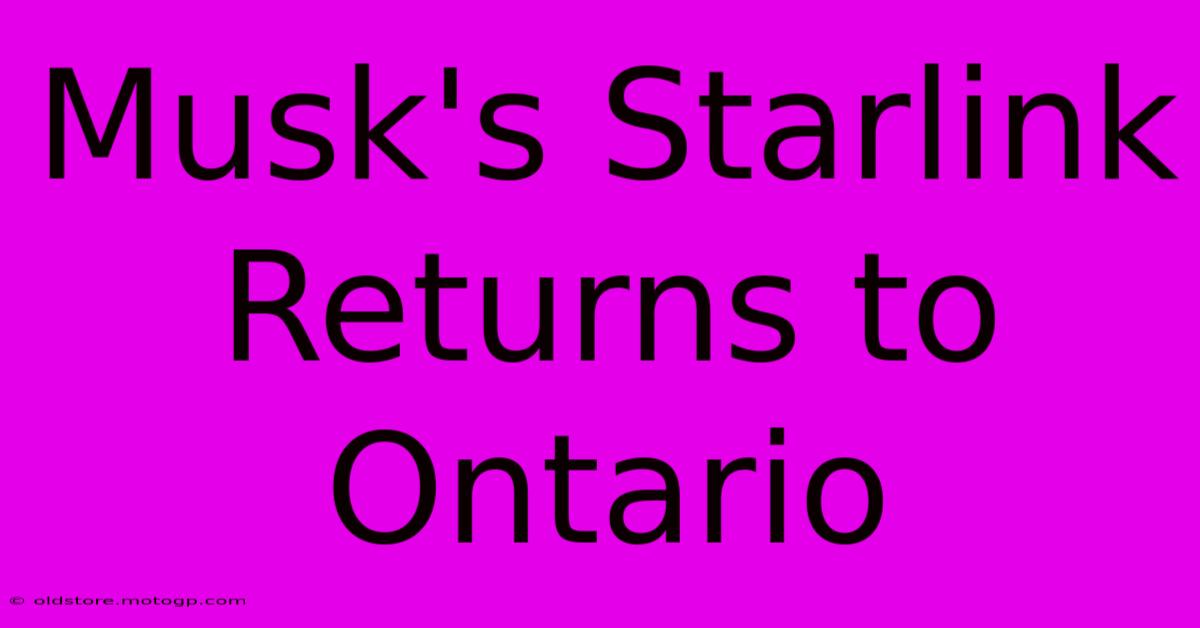 Musk's Starlink Returns To Ontario