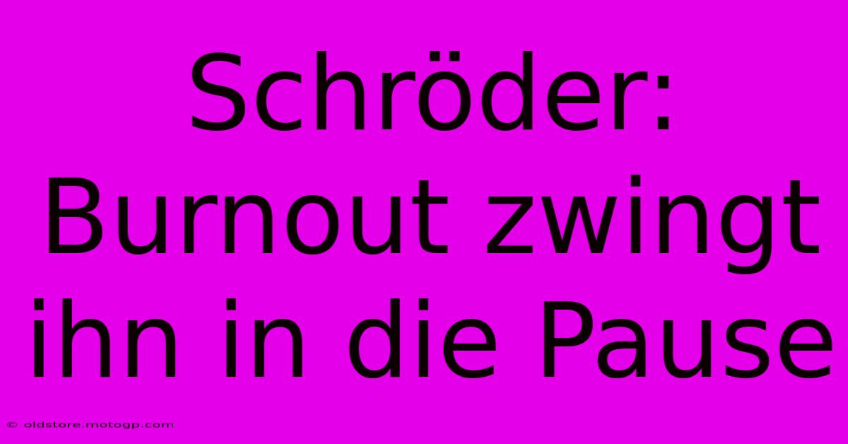 Schröder:  Burnout Zwingt Ihn In Die Pause