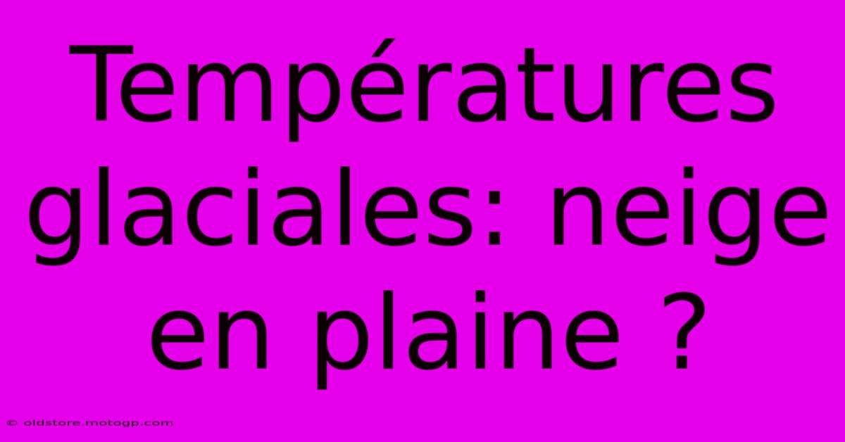 Températures Glaciales: Neige En Plaine ?